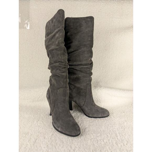 Sole Society Boots Womens 8.5 Gerii Slouchy Heels Knee High Gray Suede Pull On - Picture 1 of 11